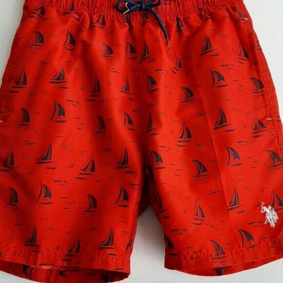 U.S. POLO Assn. Swim Trunks Board Shorts Sail Boat Print Red Men's Sz M - Picture 3 of 9